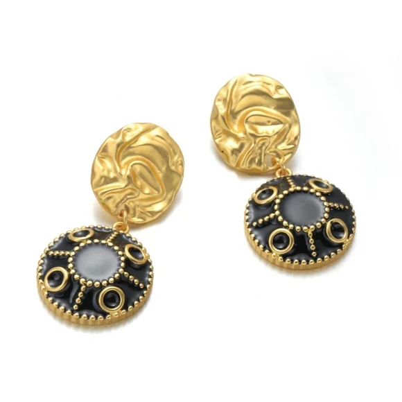 Golden Stella Black & Gold Brilliance Vintage Styled Pierced Earrings - Picture 5 of 11
